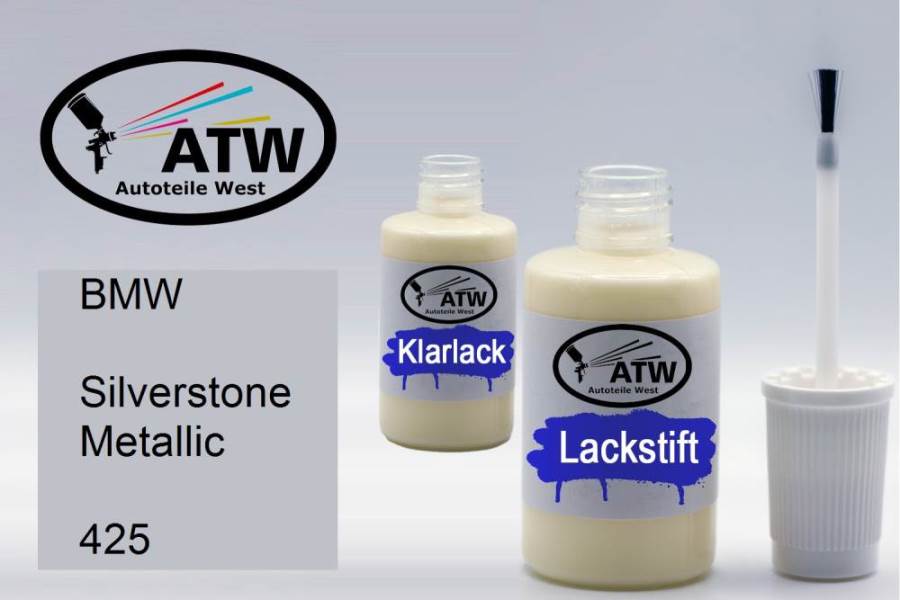 BMW, Silverstone Metallic, 425: 20ml Lackstift + 20ml Klarlack - Set, von ATW Autoteile West.